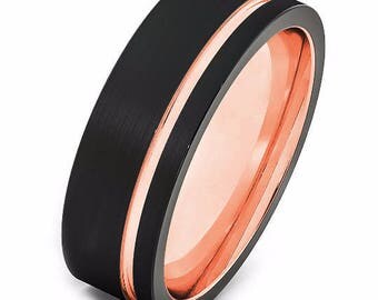 Tungsten Ring Rose Gold Tungsten Wedding Band Ring 18k Female Male Matching Anniversary Mens Engagement Band 6mm Rose Gold Tungsten Carbide