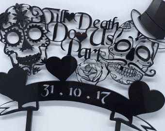 Sugar Skulls Wedding Cake Topper, Day of the Dead Cake Topper, Till Death Do Us Part, Alternative Cake Topper, Wedding Cake Topper