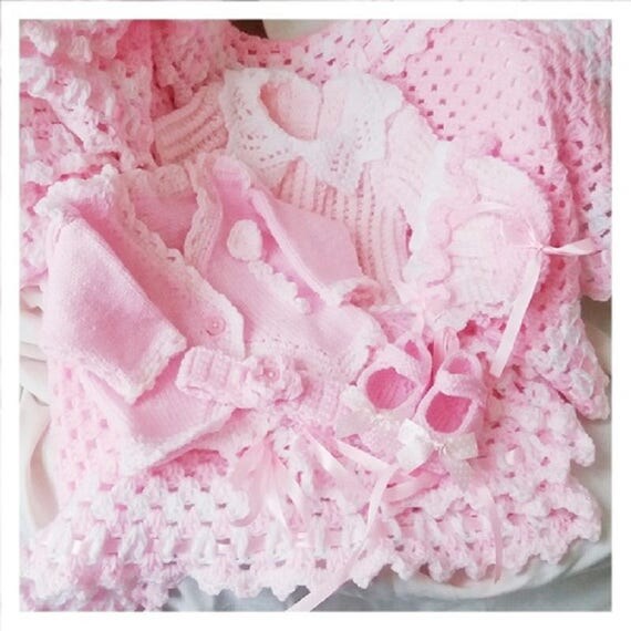 Baby Girl Layette Set Adorable Pink and White Designer