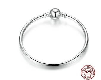 BANGLE Bracelet, 925 Sterling Silver, Fit Pandora European Snake Chain Charms or Large Hole Charms, Accessories, Fashionable DIY Jewlery