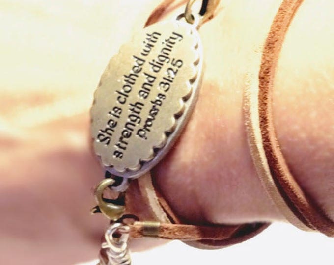 Strappy bracelet - Dr Seuss Quote - Medallion - green beach glass charm with tan leather laces and lobster claw closures
