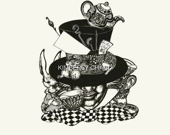Mad Hatters Tea Party Giclee fine art print, alice in wonderland inspired