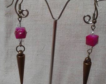 Pearl and brass spike earrings