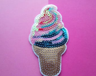 Sequin Ice Cream Cone Iron On Patch/Applique/Clothing Patch/Food Patch/Jacket Patch/Sewing Supplies/Children's Patch/Backpack Patch