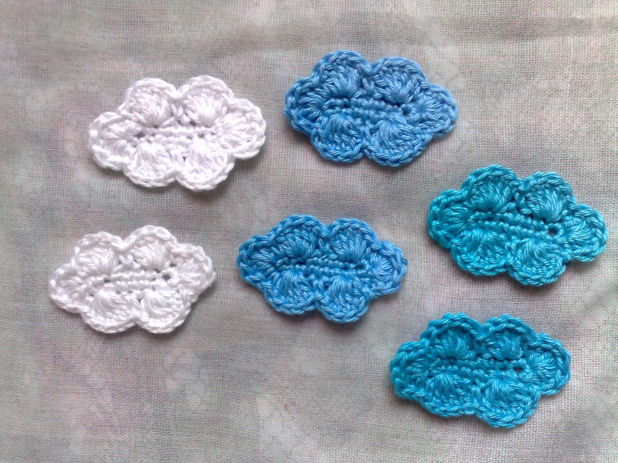 Clouds applique crochet, crochet cloud in light blue, turquoise and