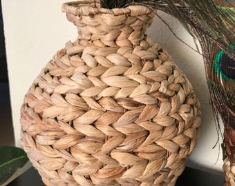 Vintage woven straw vase