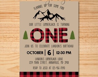 Lumberjack Invitation, Lumberjack Birthday Invitation, Lumberjack Party, Plaid Birthday Invite, Lumberjack Birthday, Woodland Birthday