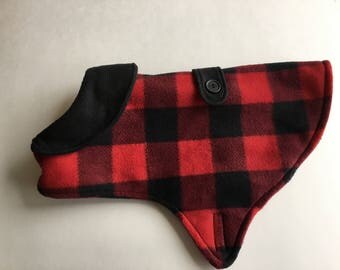 Buffalo Plaid Dog Coat, Lumberjack Plaid Dog Fleece, Red and Black Plaid Dog Jacket