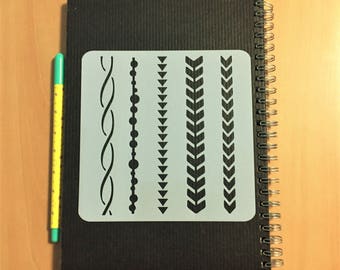 Plastic Stencil, 5 Patterns, Bullet Journal Stencil, Planner, Soft Plastic Sheet, 12.8x12.8 cm