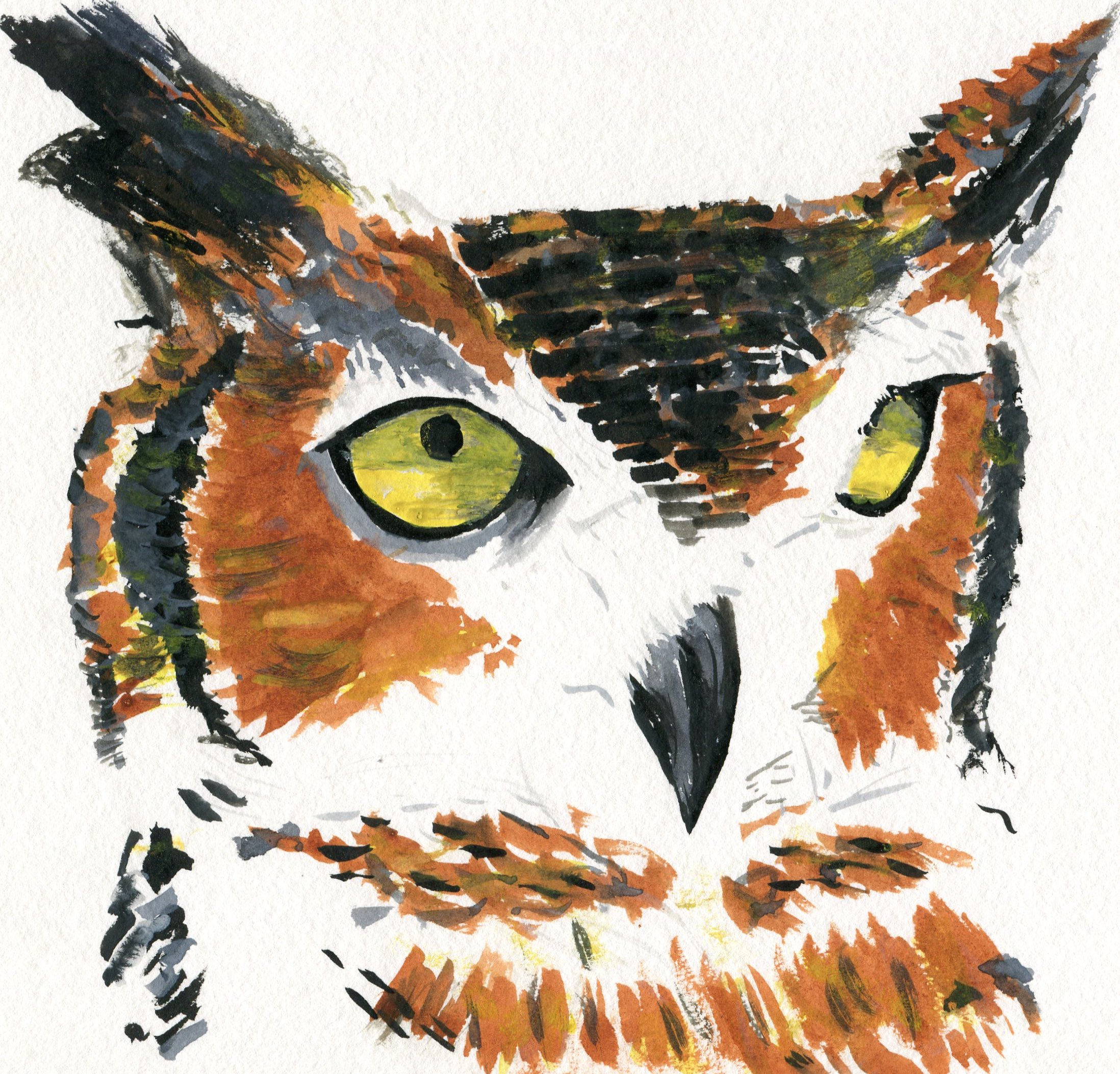 Great horned owl watercolor print