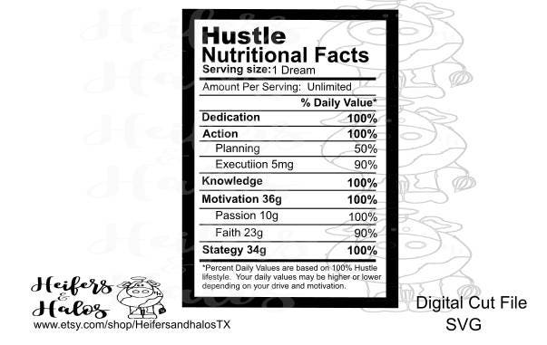 Download Hustle nutritional facts svg cut file for cricut and cameo