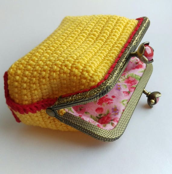 Crochet pattern coin purse Instant DOWNLOAD, Square kiss lock clasp purse PDF pattern, women ...