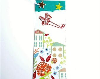 Bookmark ~ Collage ~ Art ~ Airplane ~ Village ~ With Book Clip ~ Original ~ Handmade ~ Not Digital
