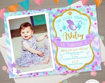 Mermaid Birthday Invitation Little Mermaid Invitation Girls Mermaid Invite Under the Sea Invitation Glitter Purple Aqua Watercolor PHOTO
