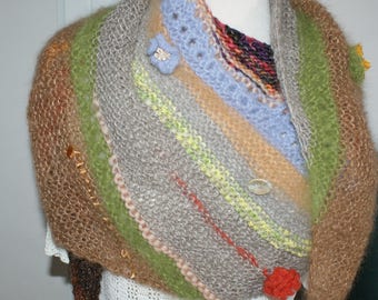 (6) multicolor asymmetric shawl scarf