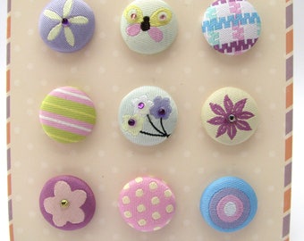 Buttons - brads - tissue - fabric - flowers - butterfly - set of 9 buttons brads