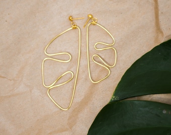 1 some Monstera handmade earrings, gold, minimalist, asymmetrical, statement earrings, half leaf, model Nr. 6