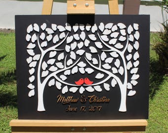 Fast Shipping 3d Wedding Guest Book Alternatives Tree guest book Black and White Custom wedding guest book rustic guest book