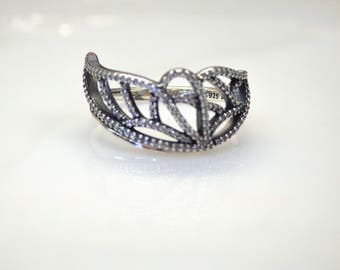 Sterling Silver Tiara Cubic Zirconia Accent Ring