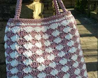 Handmade/Dark Pink/White/Crochet/Knitted/ Rope/Original & Elegant Handbag