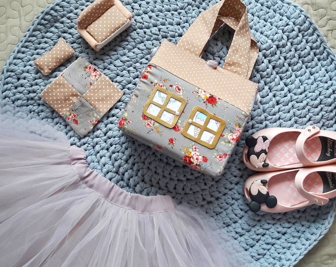 Soft fabric dollhouse kit Dollhouse bag Travel dollhouse Gift for girl