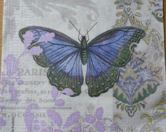 Blue butterfly paper napkin