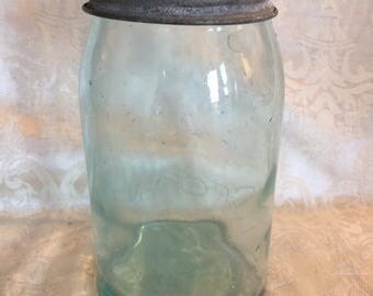 Vintage Blue Glass Crown Canning Jar