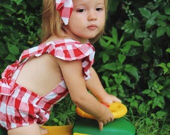 SALE, red and white romper, baby girl romper, red romper, summer romper, bow romper, ruffle romper, bubble romper, baby girl, 3-6 months