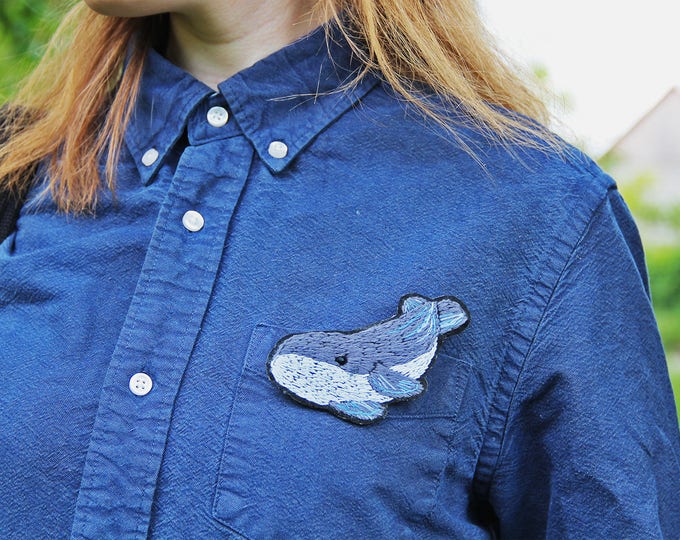 Whale jewelry sea lover gift nature inspired embroidered brooch Modern embroidery Woodland brooch unique gift textile whale felt jewelry