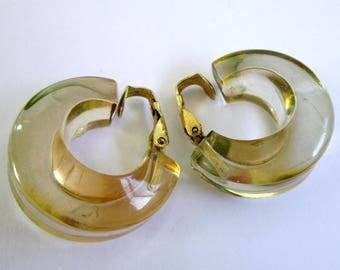 Vintage translucent plastic hoop earrings, clip on hoop earrings, 80s hoop earrings