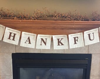 Thanksgiving Banner - Thankful - Thankful Banner - Fall Banner - Burlap Banner - White Burlap - Custom Banner