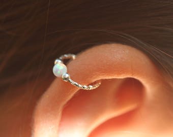 Cartilage Earring,Tiny Opal Earring,Silver cartilage earring,cartilage piercing,hoop earring
