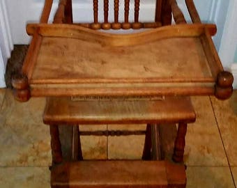 Antique Oak Baby Highchair & Stroller