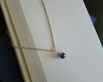 Silver Necklace with Purple Bead, Purple and Silver Necklace, Purple Bead Necklace, Silver Necklace