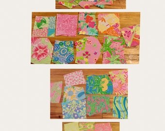 SALE!!! 25 pieces of Lilly pulitzer fabric squares 5"-10" Authentic make pocket tees boutique kids clothing appliqués and more