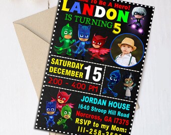 Pj Masks Birthday, Pj Masks Invitation, Pj Masks Birthday Invitation, Pj Masks Banner, Pj Masks Invite, Pj Masks Birthday Card, Pj Masks