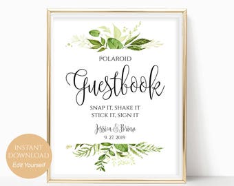 Personalized Polaroid Guestbook Sign Template Printable Guest Book Wedding Photo Guestbook PDF Instant Download DIY 8x10, 5x7, 4x6 Greenery