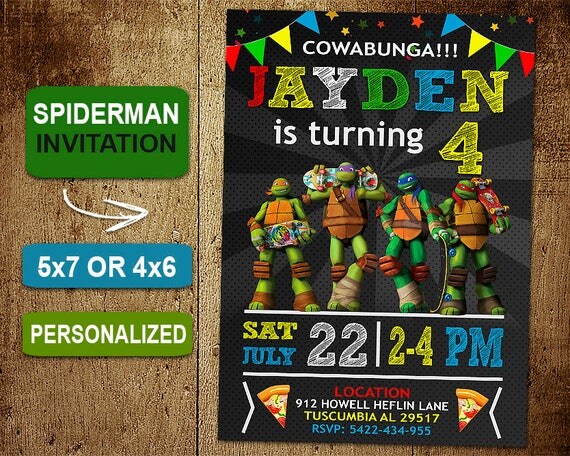 Ninja Turtle Birthday Invitation. Ninja Turtles Invitations.