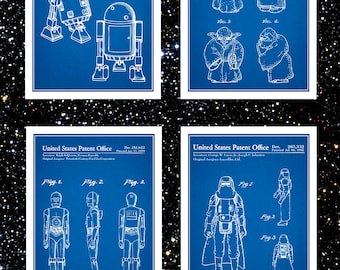 Star Wars Patent Prints Set Of 4, Star Wars Gift, Star Wars Art, Sci Fi Poster, R2D2 Art, 3CPO Art, Yoda Art, Storm Trooper Art, Lucas Films