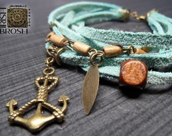 Bracelet for summer Bracelet Heavenly blue Bracelet Leather bracelet Unique bracelet Bronze bracelet Nautical style Women's bracelet gift