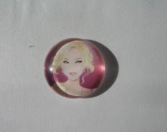 Cabochon 25 mm round domed with her blonde and smart woman's face image