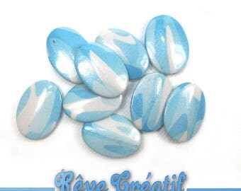 5pcs Grandes Perles Ovales Blanches et Bleues 34mm x 24mm x 7mm en Acrylique
