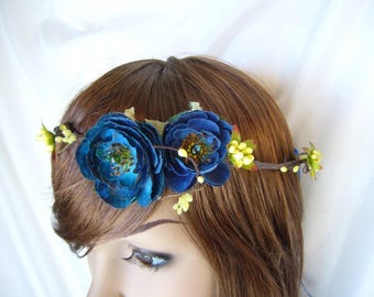 deep turquoise blue bridal head wreath