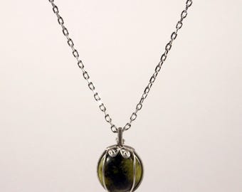 Collier En Argent Sterling 925 Avec Pendentif Pierre Verte - Poids 5,38g, Modèle #P538 - Occasion