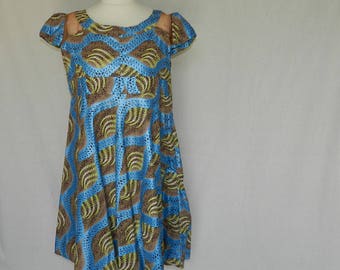 Oval "falneur" dress knee length one size cotton retro fabric Sheen size 40/42 unique