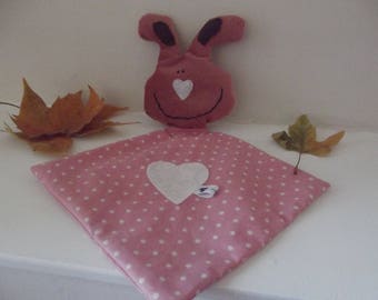 Pink rabbit cotton blanket has polka dots and velvet