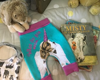 Unicorn puppy baby girl buddy grow pants to fit approx 6-9 months. FREE SHIPPING