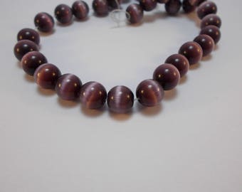 1 set of 8 round beads ametyste color cat eye dark 10 mm