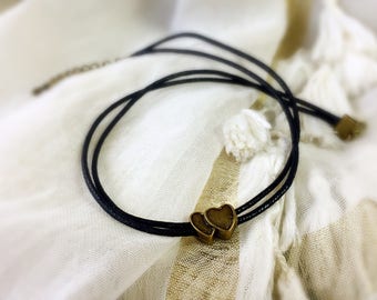 Choker of black waxed cotton neck Gothic retro vintage