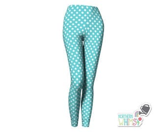 Polka Dot Leggings - Choose any color! Aqua blue ladies' leggings - US womens's sizes XS, S, M, L, and XL